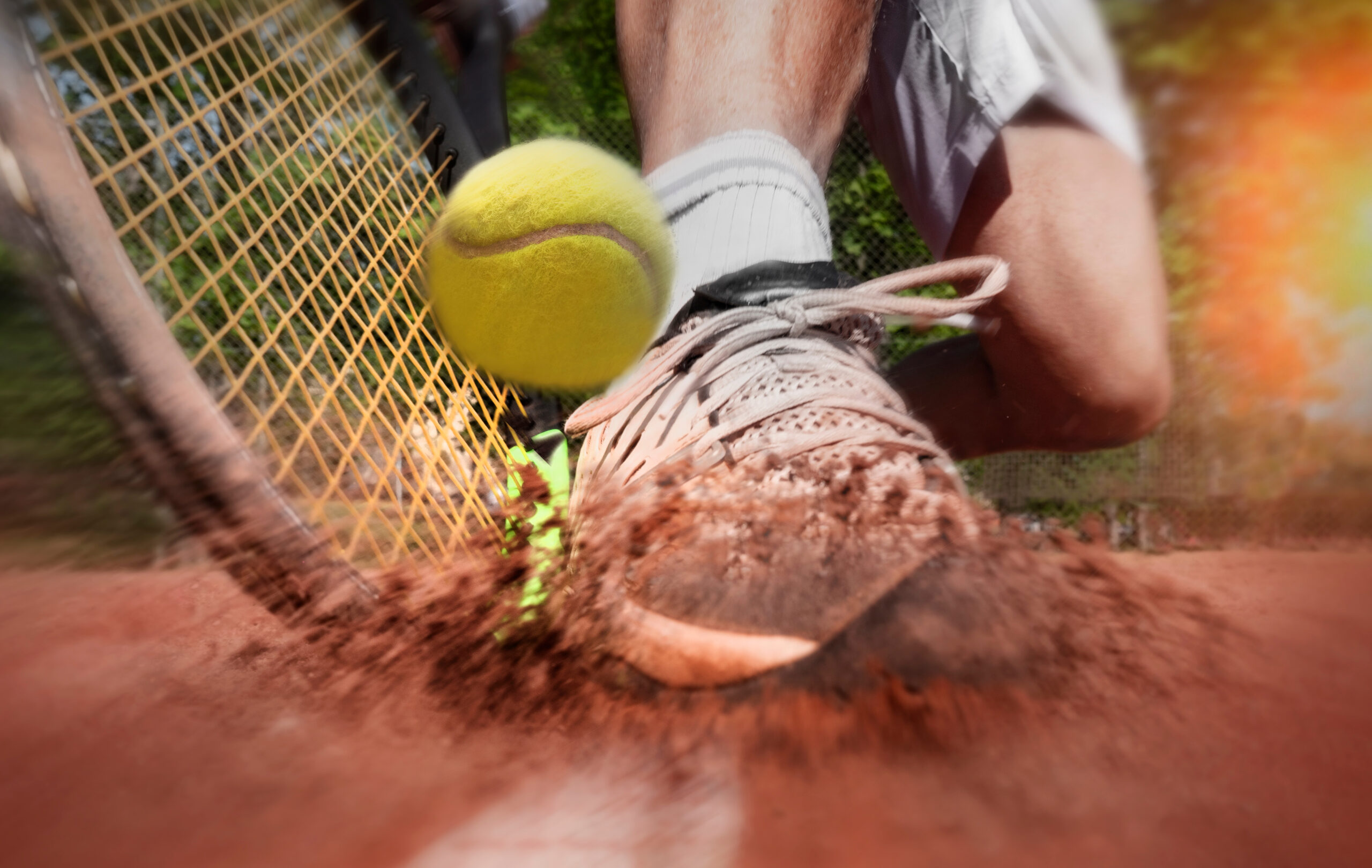 Tennis,Player,On,Clay,Tennis,Court